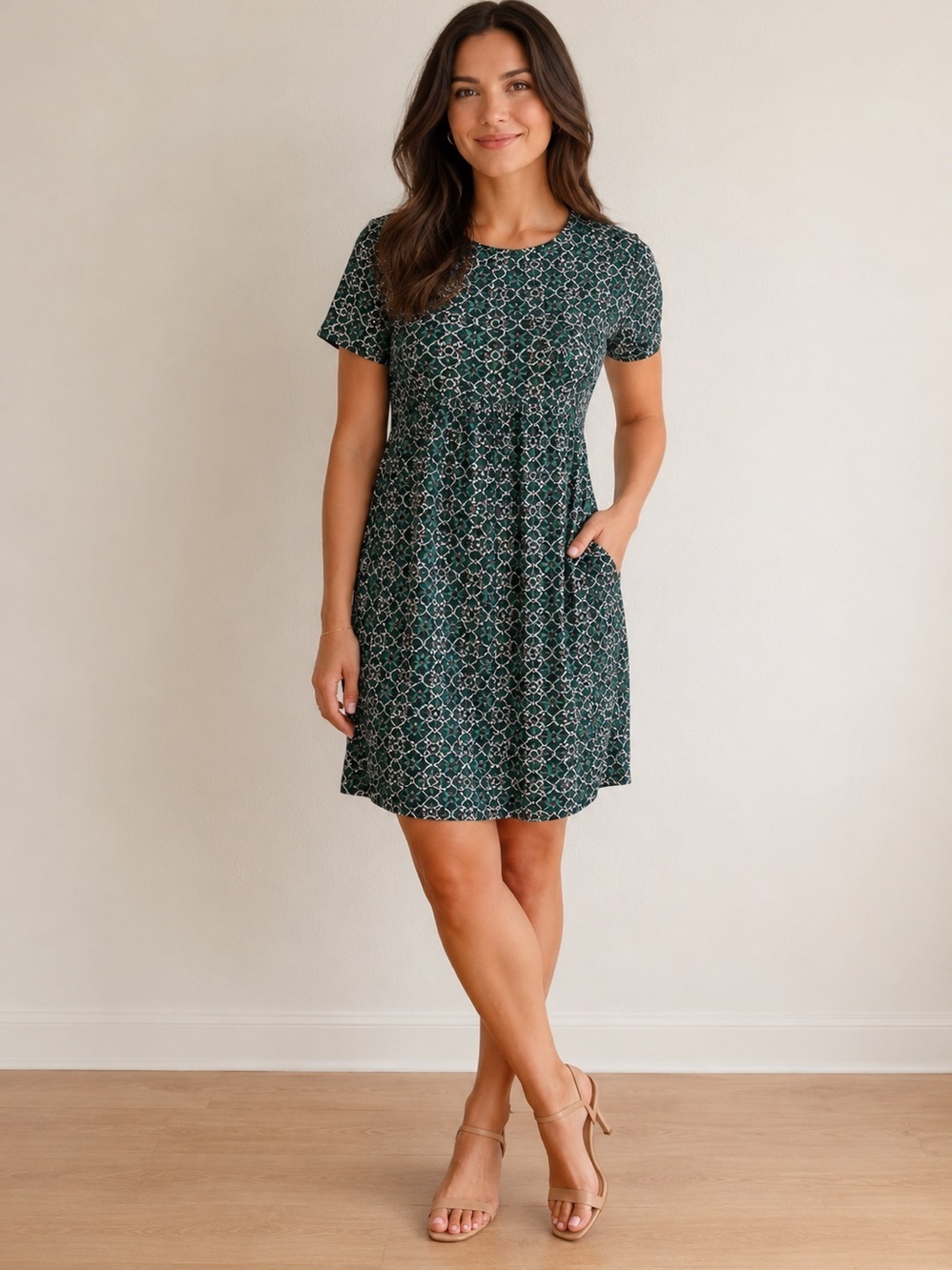 J. Crew Dress Women’s Size 4 Silk Sheath Printed Short Sleeve Kelly Green R